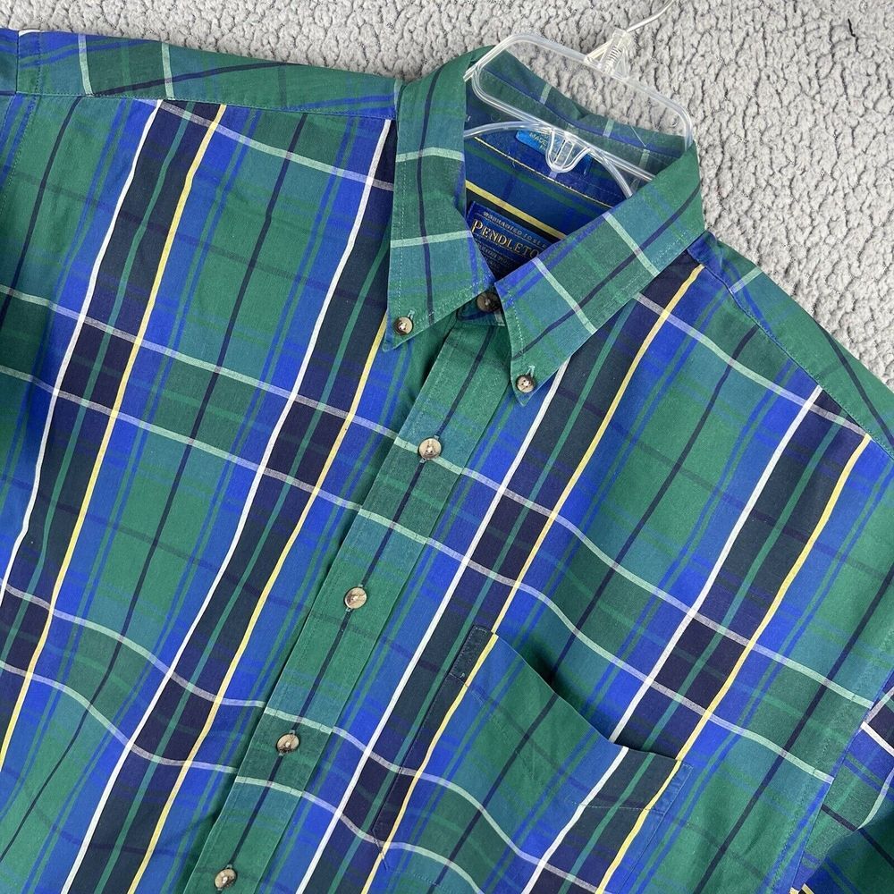 Pendleton Shirt  Mens Large Green Blue‎ Plaid Short Sleeve Button Up Outdoor